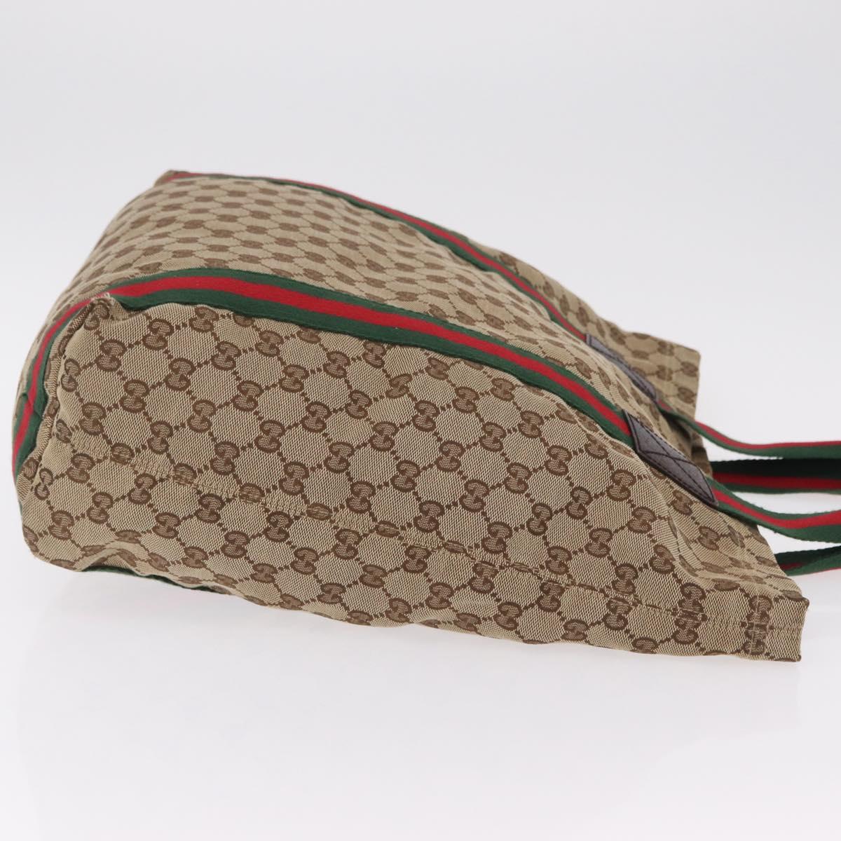 GUCCI GG Canvas Web Sherry Line Tote Bag Beige 189669 Auth BA16449