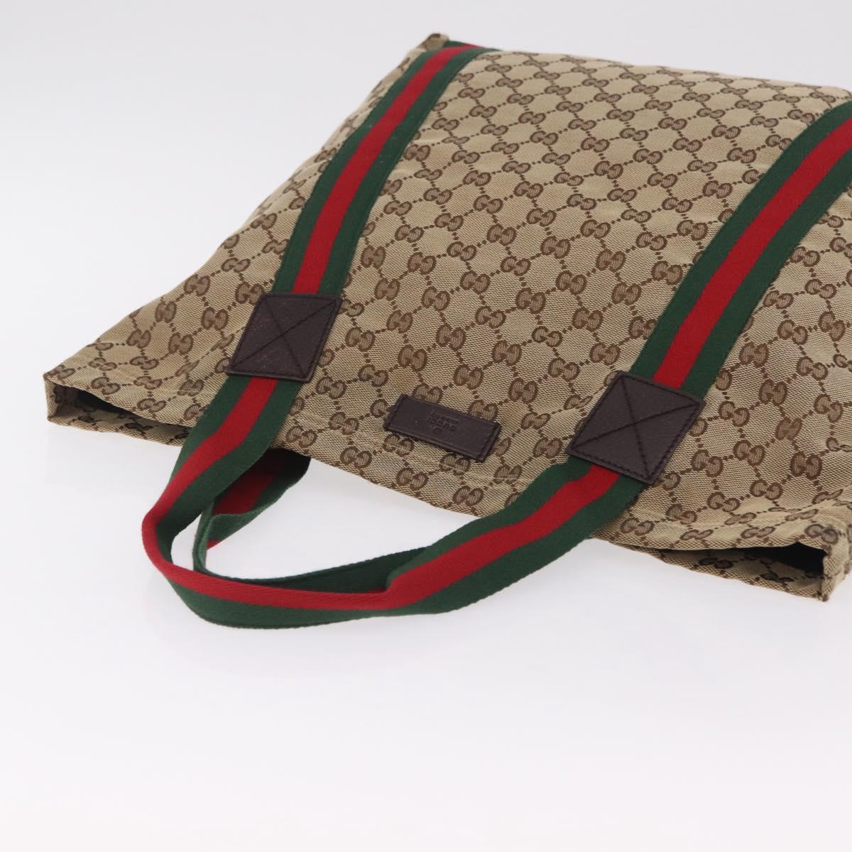 GUCCI GG Canvas Web Sherry Line Tote Bag Beige 189669 Auth BA16449