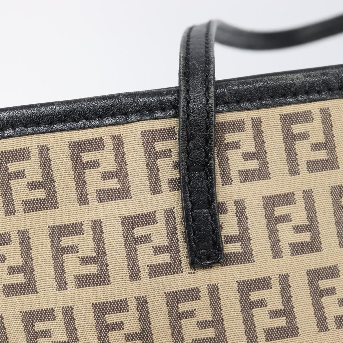 FENDI Zucchino Canvas Tote Bag Beige Silver 8BH074 Auth BA16450