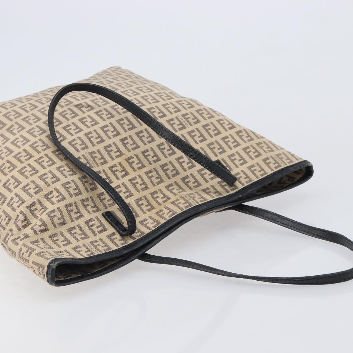 FENDI Zucchino Canvas Tote Bag Beige Silver 8BH074 Auth BA16450