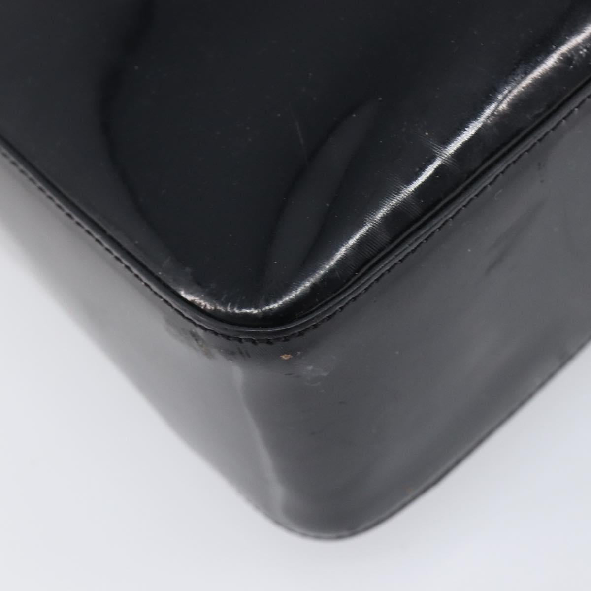 CHANEL Tote Bag Patent Leather Black Gold CC Auth BA16451