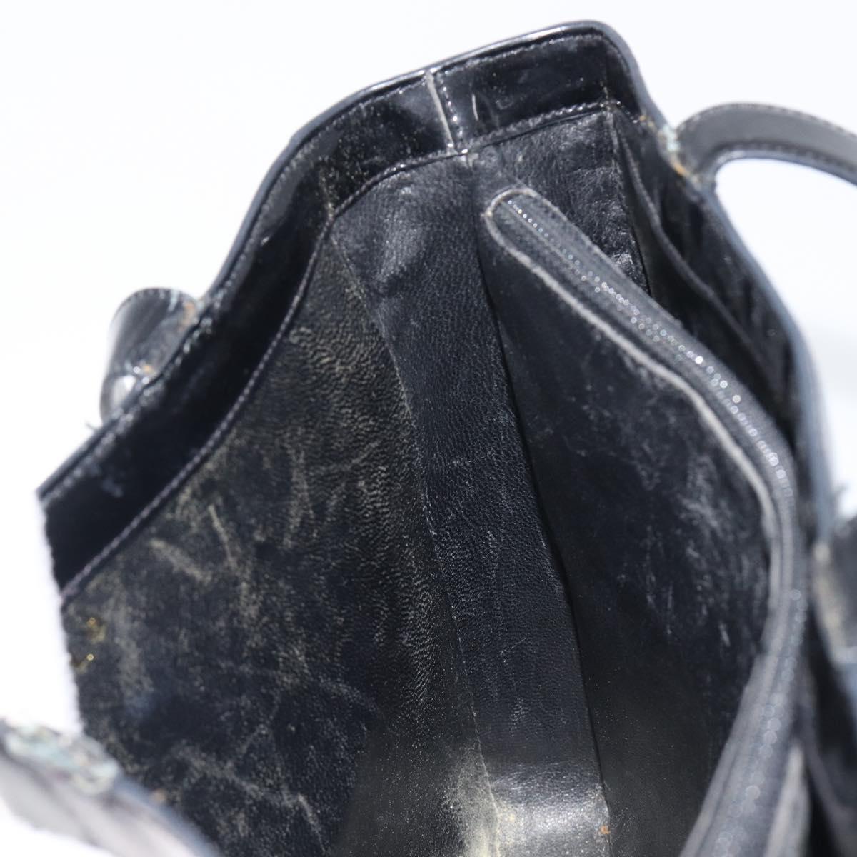 CHANEL Tote Bag Patent Leather Black Gold CC Auth BA16451