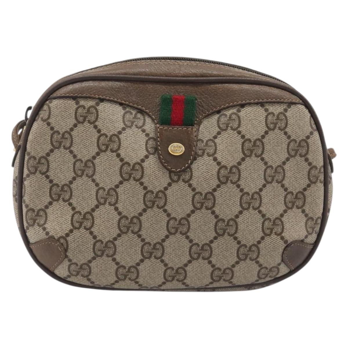 GUCCI GG Supreme Web Sherry Line Bag PVC Beige Gold 89 02 066 Auth BA16454