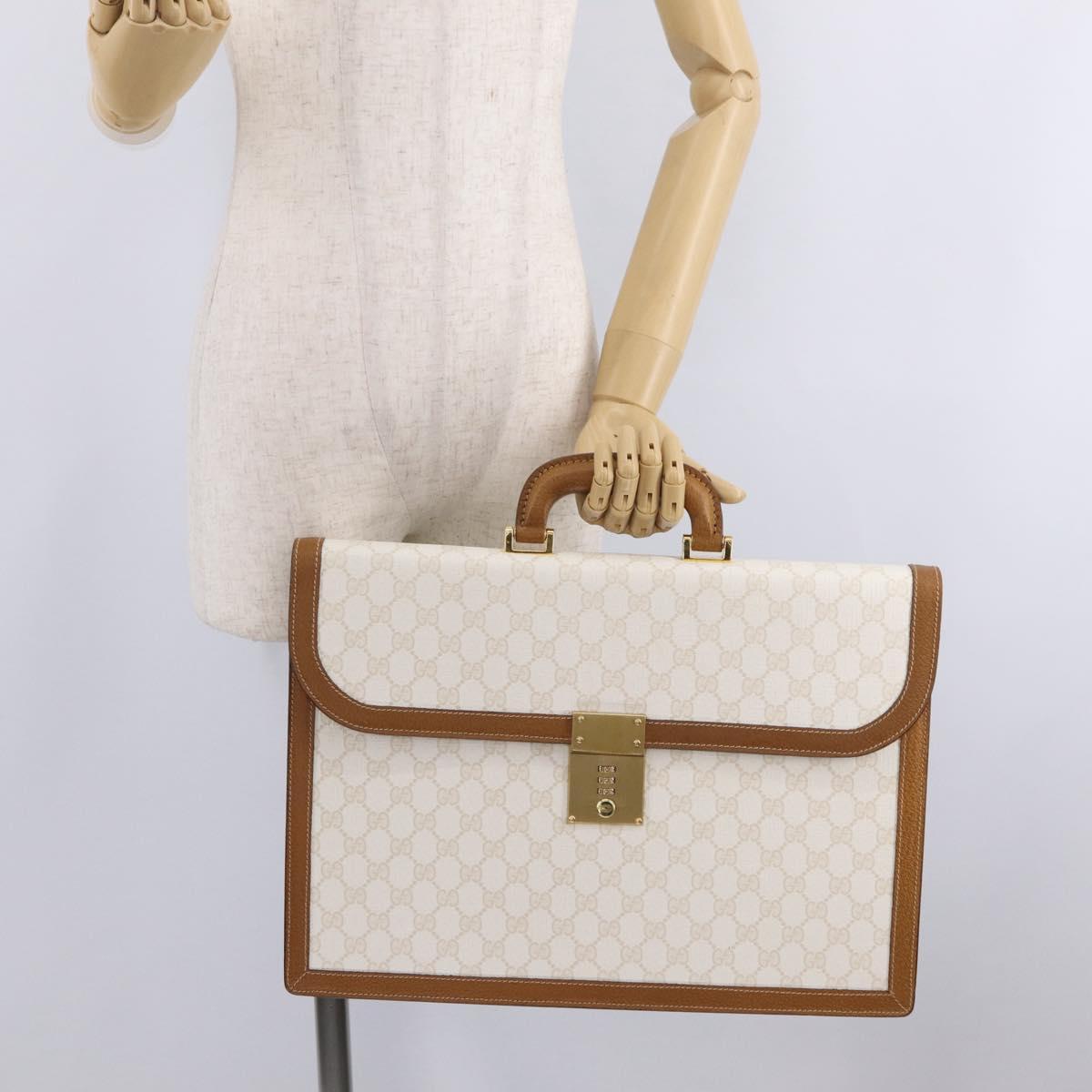 GUCCI GG Supreme Business Bag PVC Leather White Gold Auth BA16459A