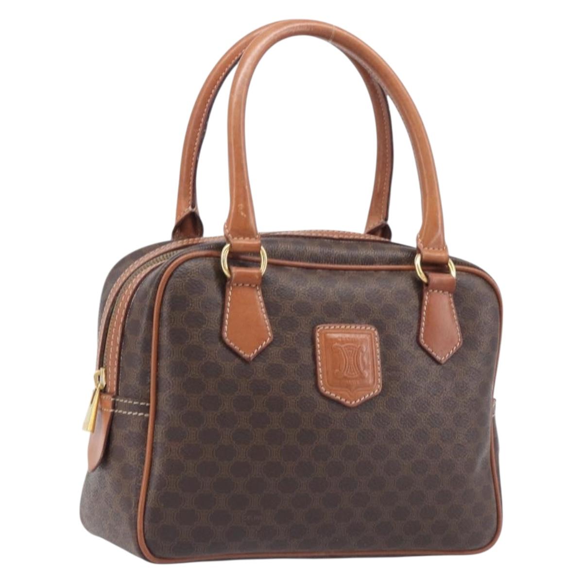 CELINE Macadam Canvas Hand Bag PVC Leather Brown Gold Auth BA16462