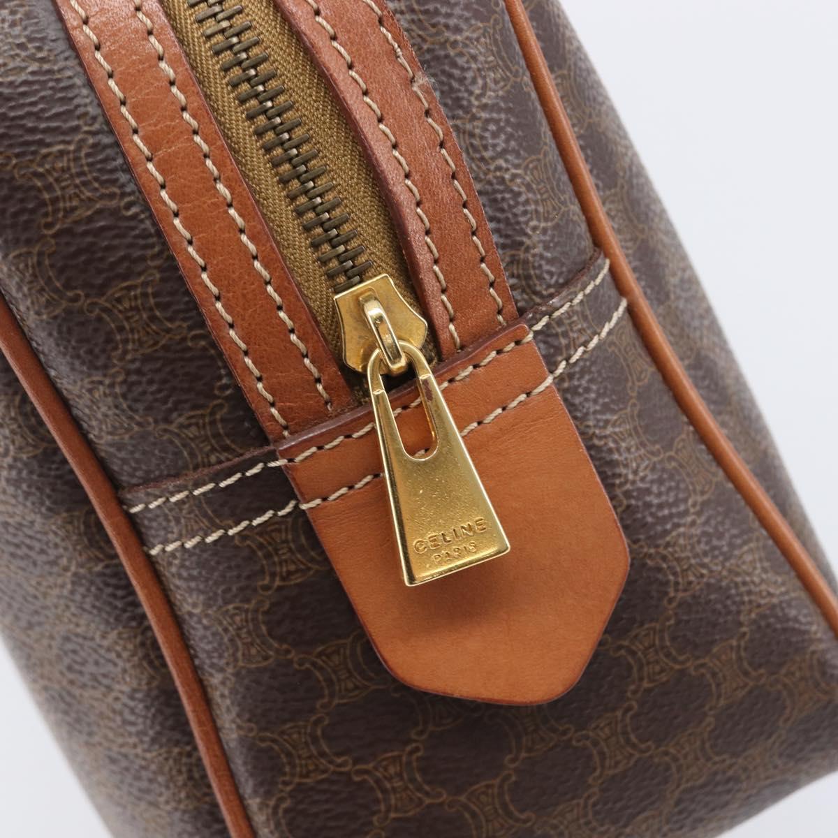CELINE Macadam Canvas Hand Bag PVC Leather Brown Gold Auth BA16462