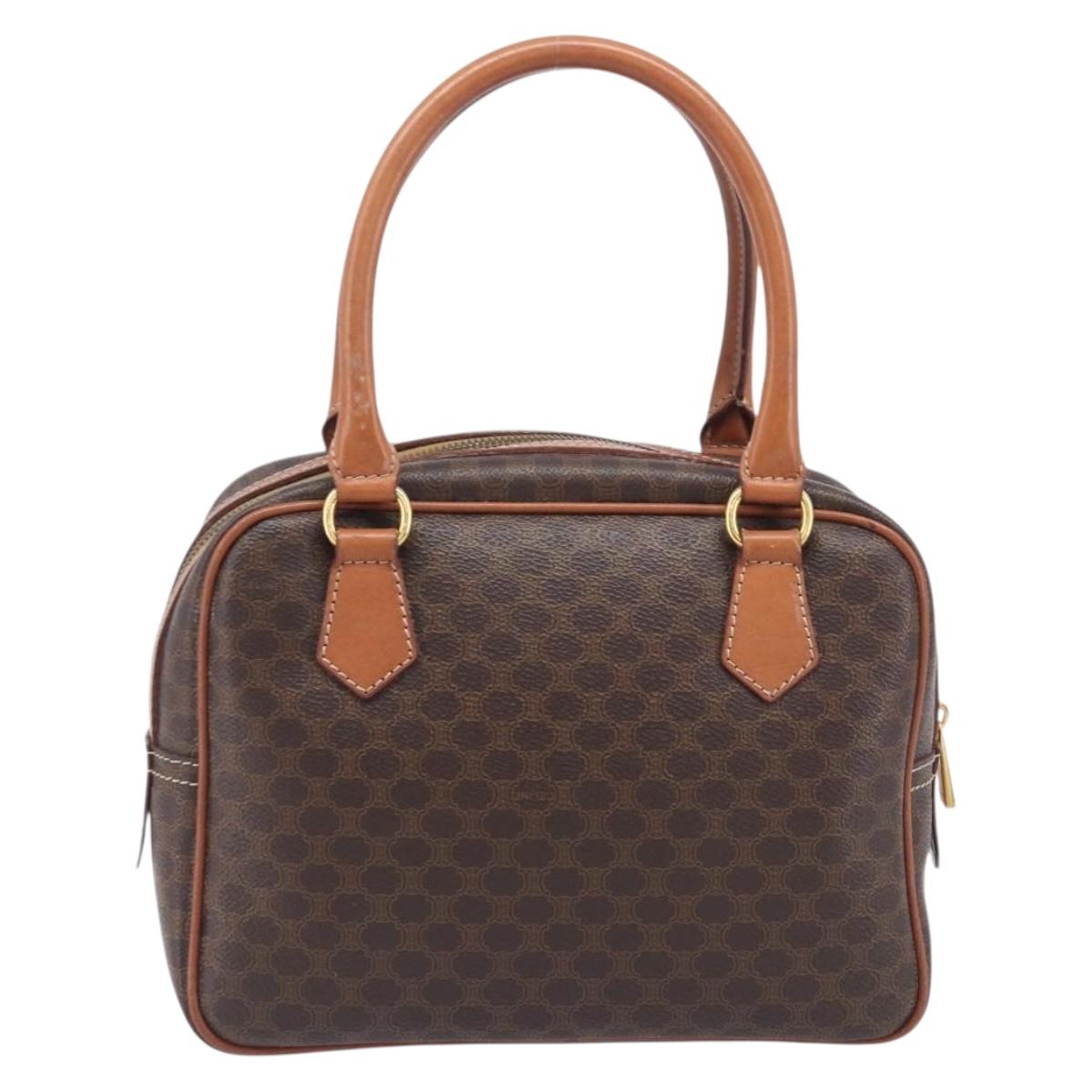 CELINE Macadam Canvas Hand Bag PVC Leather Brown Gold Auth BA16462