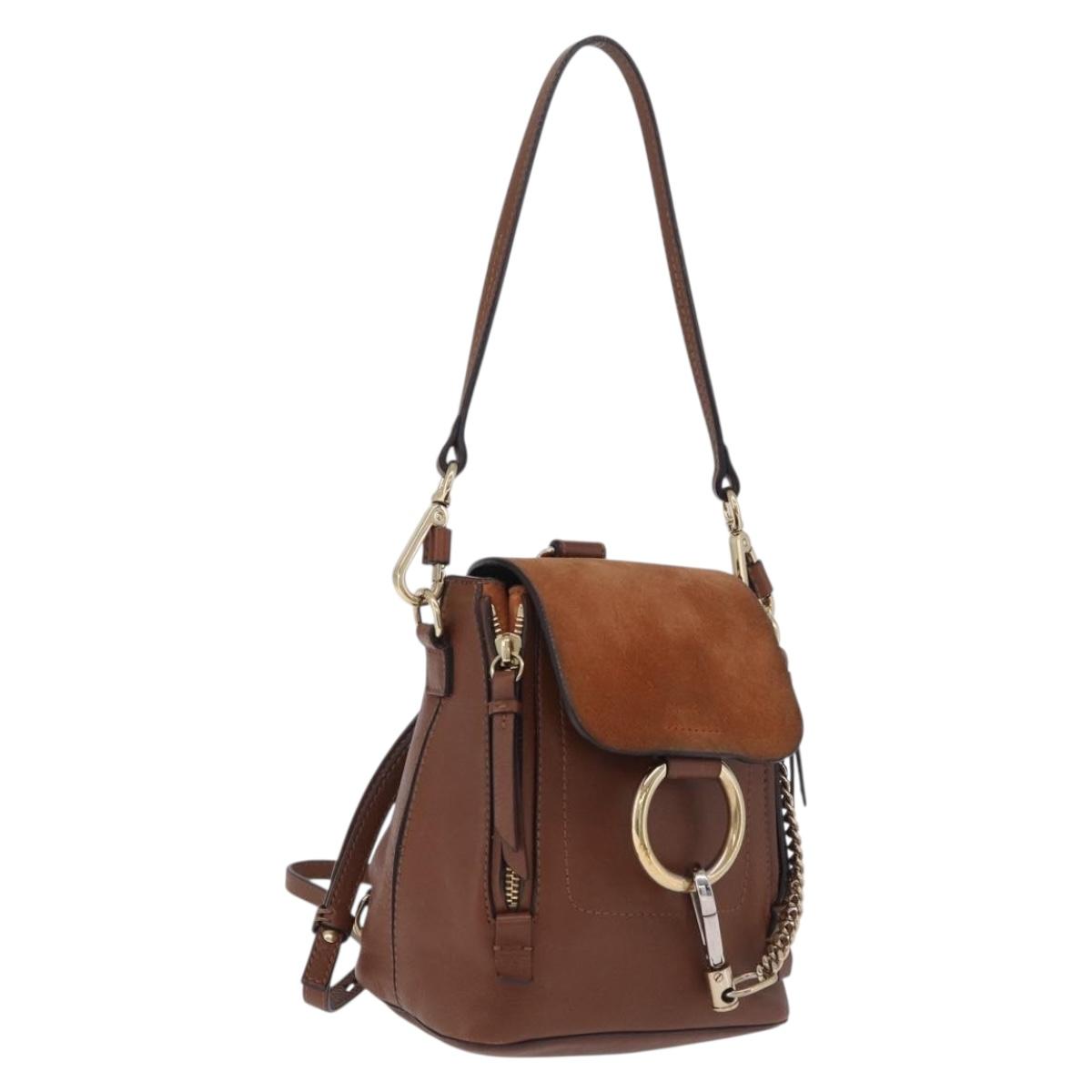 Chloe Faye Mini Backpack Leather Brown Gold Auth BA16466