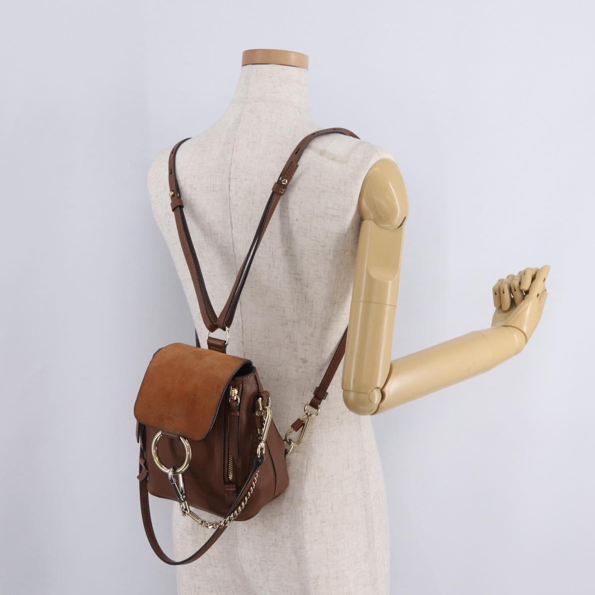 Chloe Faye Mini Backpack Leather Brown Gold Auth BA16466