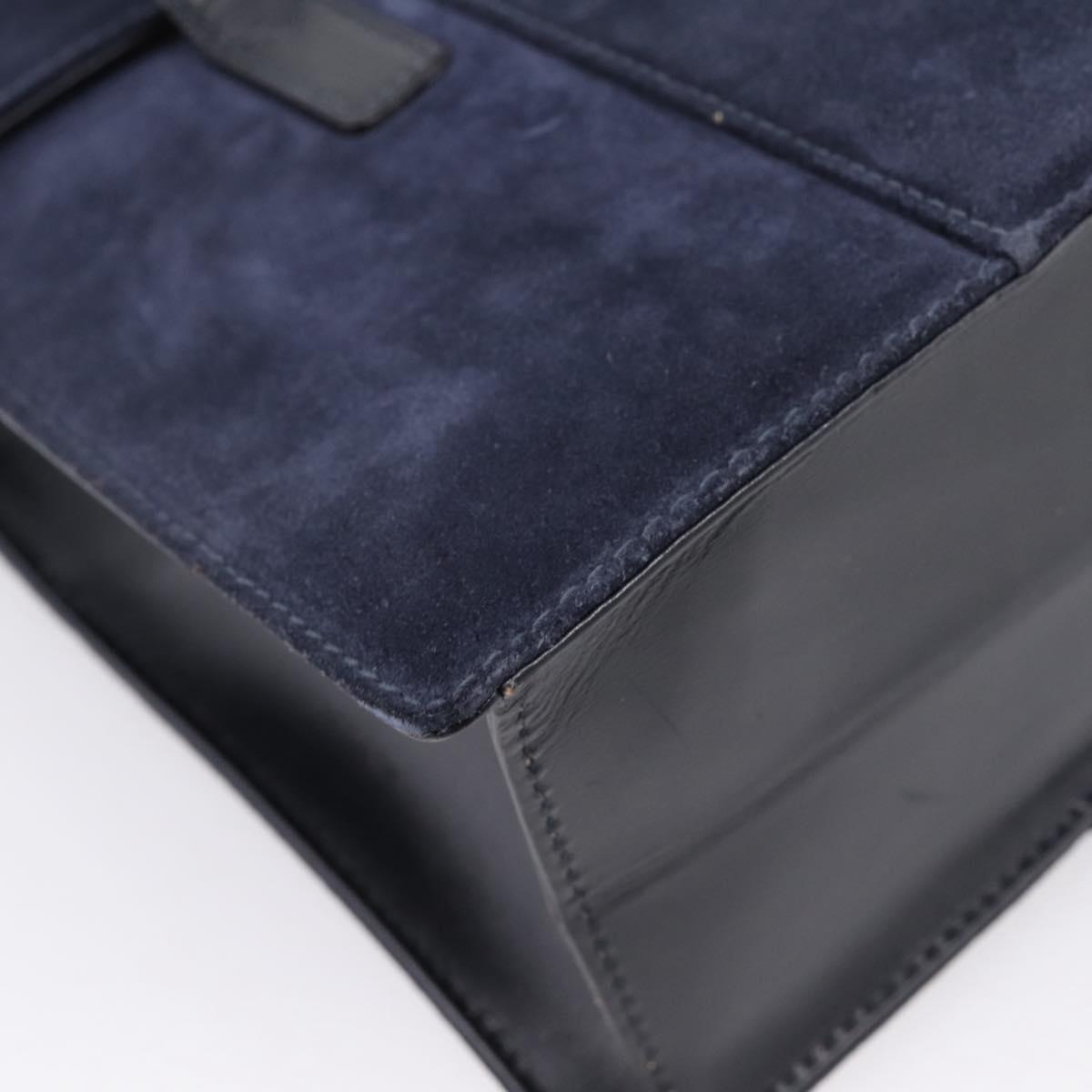 GUCCI Tote Bag Suede Navy Gold Auth BA16467