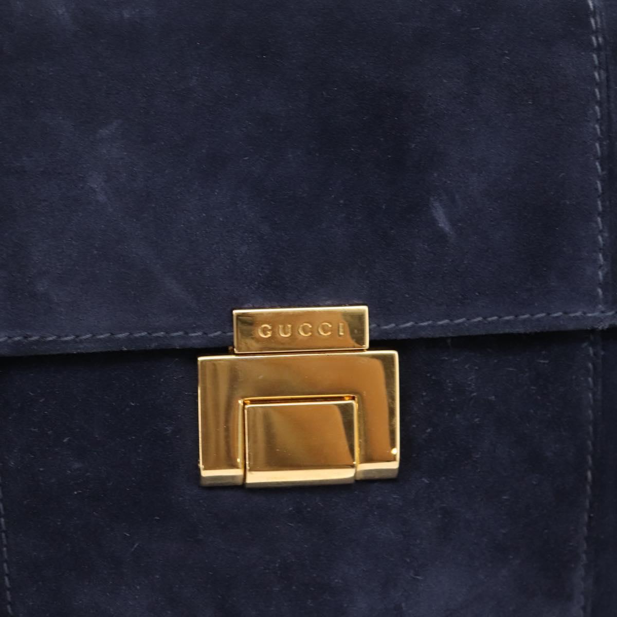 GUCCI Tote Bag Suede Navy Gold Auth BA16467