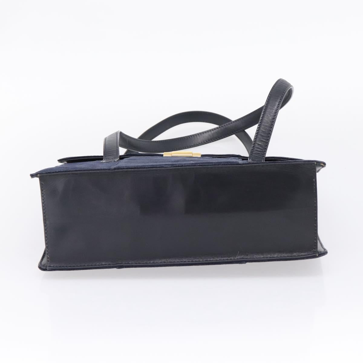 GUCCI Tote Bag Suede Navy Gold Auth BA16467