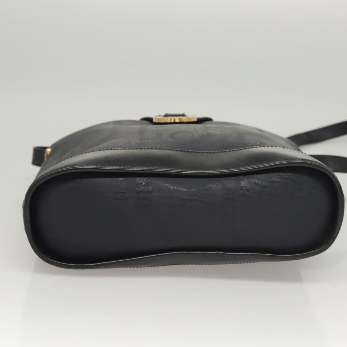 Christian Dior Trotter Canvas Shoulder Bag PVC Navy Gold Auth BA1648