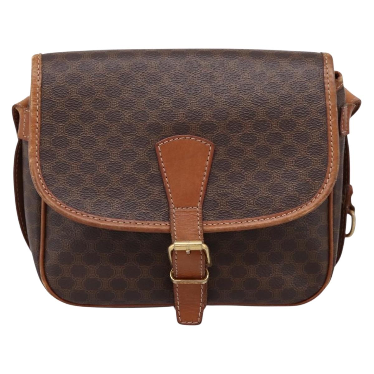 CELINE Macadam Canvas Shoulder Bag PVC Leather 2 Set Brown Auth BA16481