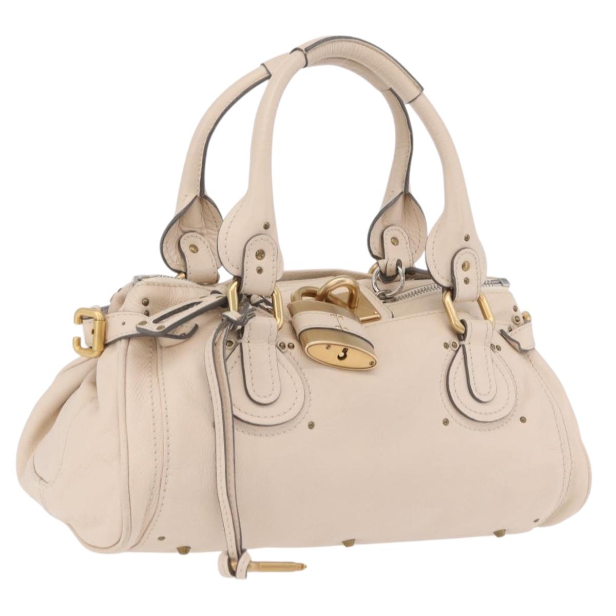 Chloe Paddington Hand Bag Leather Ivory Gold Tone Auth BA16483V