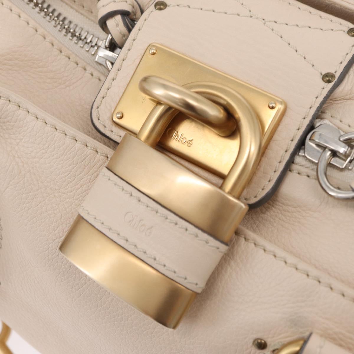 Chloe Paddington Hand Bag Leather Ivory Gold Tone Auth BA16483V