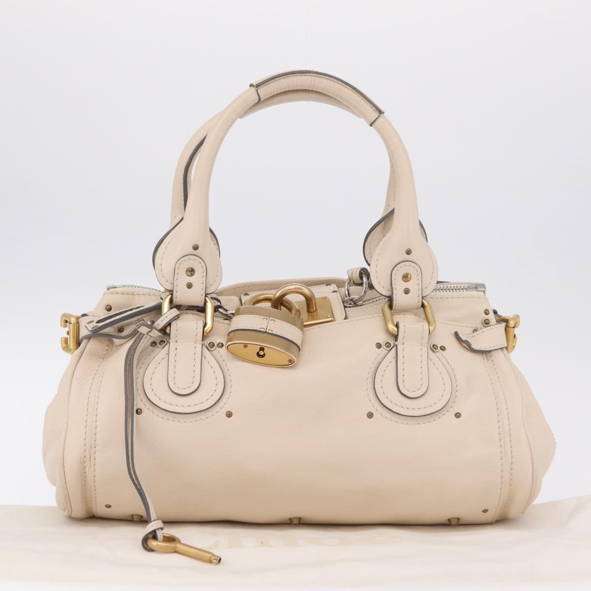 Chloe Paddington Hand Bag Leather Ivory Gold Tone Auth BA16483V
