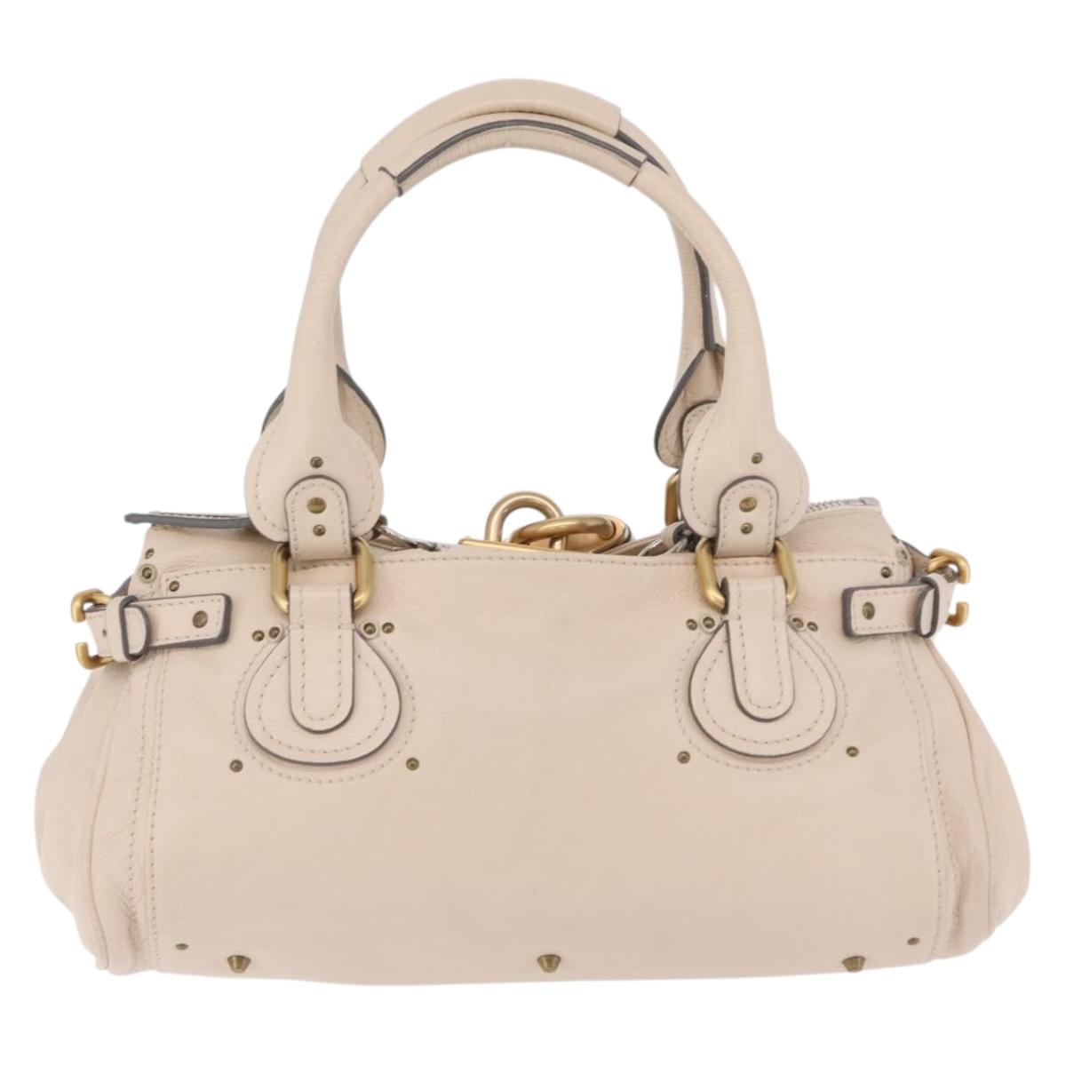 Chloe Paddington Hand Bag Leather Ivory Gold Tone Auth BA16483V