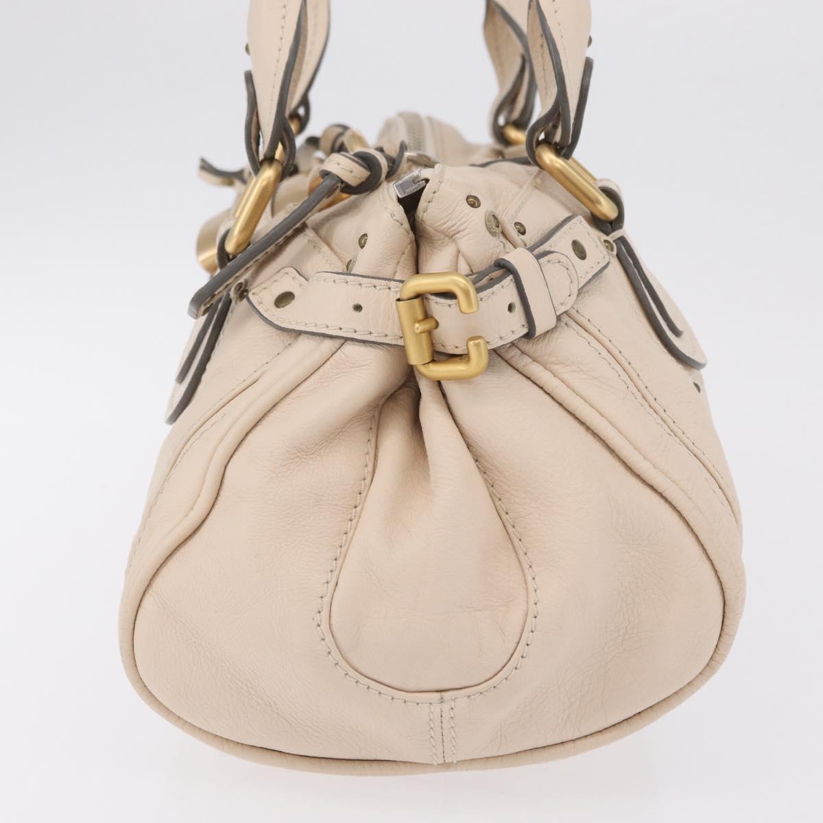 Chloe Paddington Hand Bag Leather Ivory Gold Tone Auth BA16483V