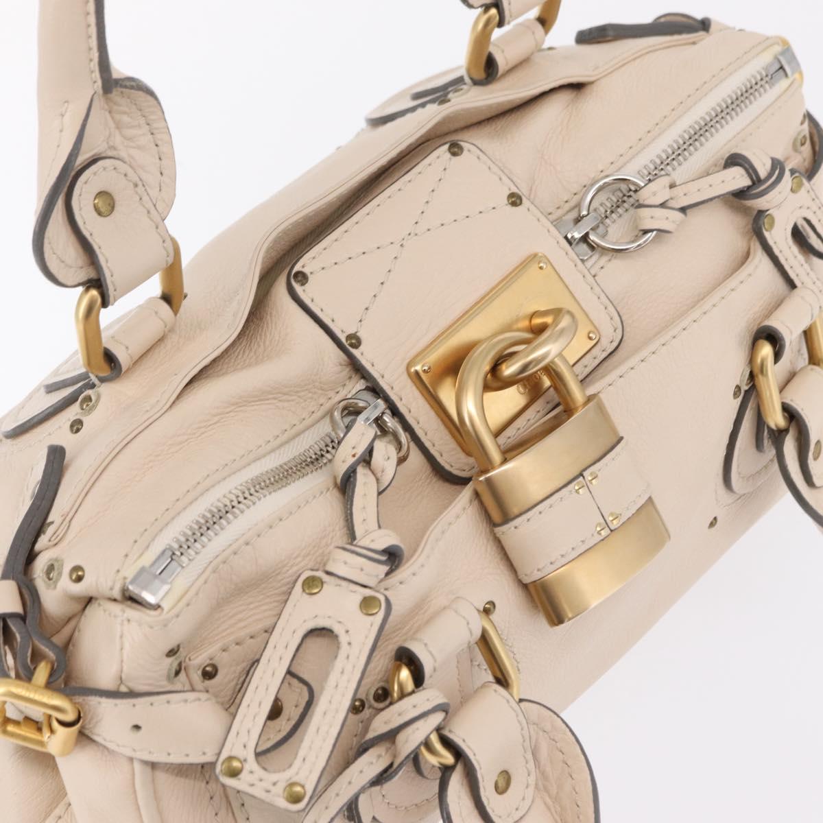 Chloe Paddington Hand Bag Leather Ivory Gold Tone Auth BA16483V
