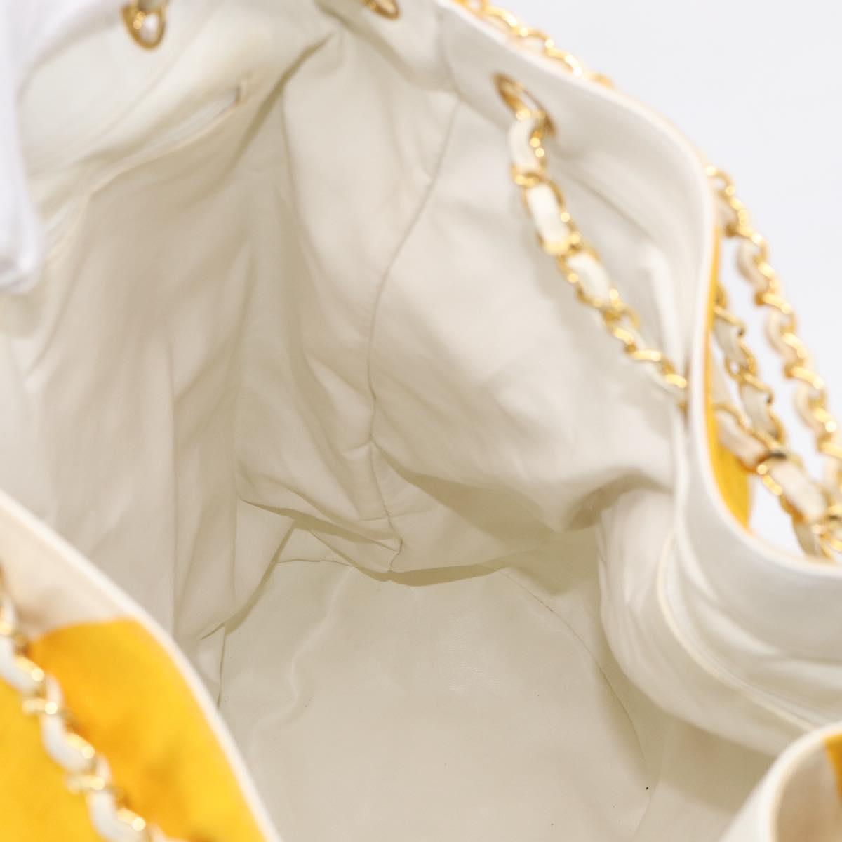 CHANEL Drawstring Chain Shoulder Bag Canvas Yellow Gold Tone CC Auth BA16485
