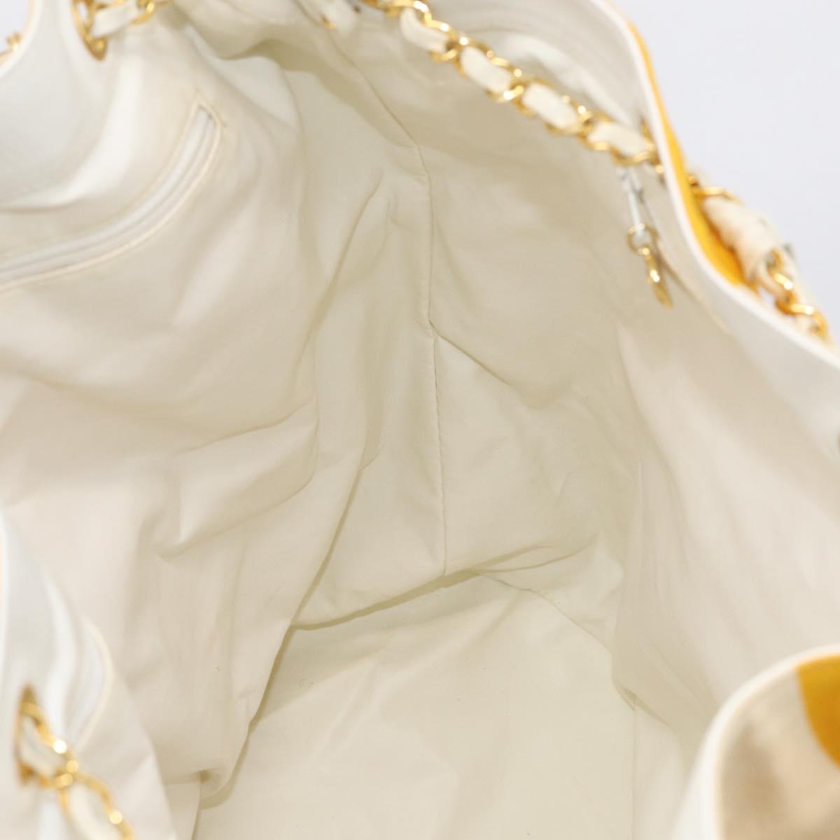 CHANEL Drawstring Chain Shoulder Bag Canvas Yellow Gold Tone CC Auth BA16485