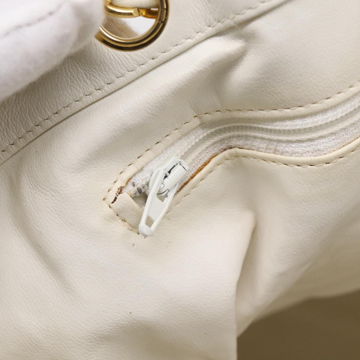 CHANEL Drawstring Chain Shoulder Bag Canvas Yellow Gold Tone CC Auth BA16485