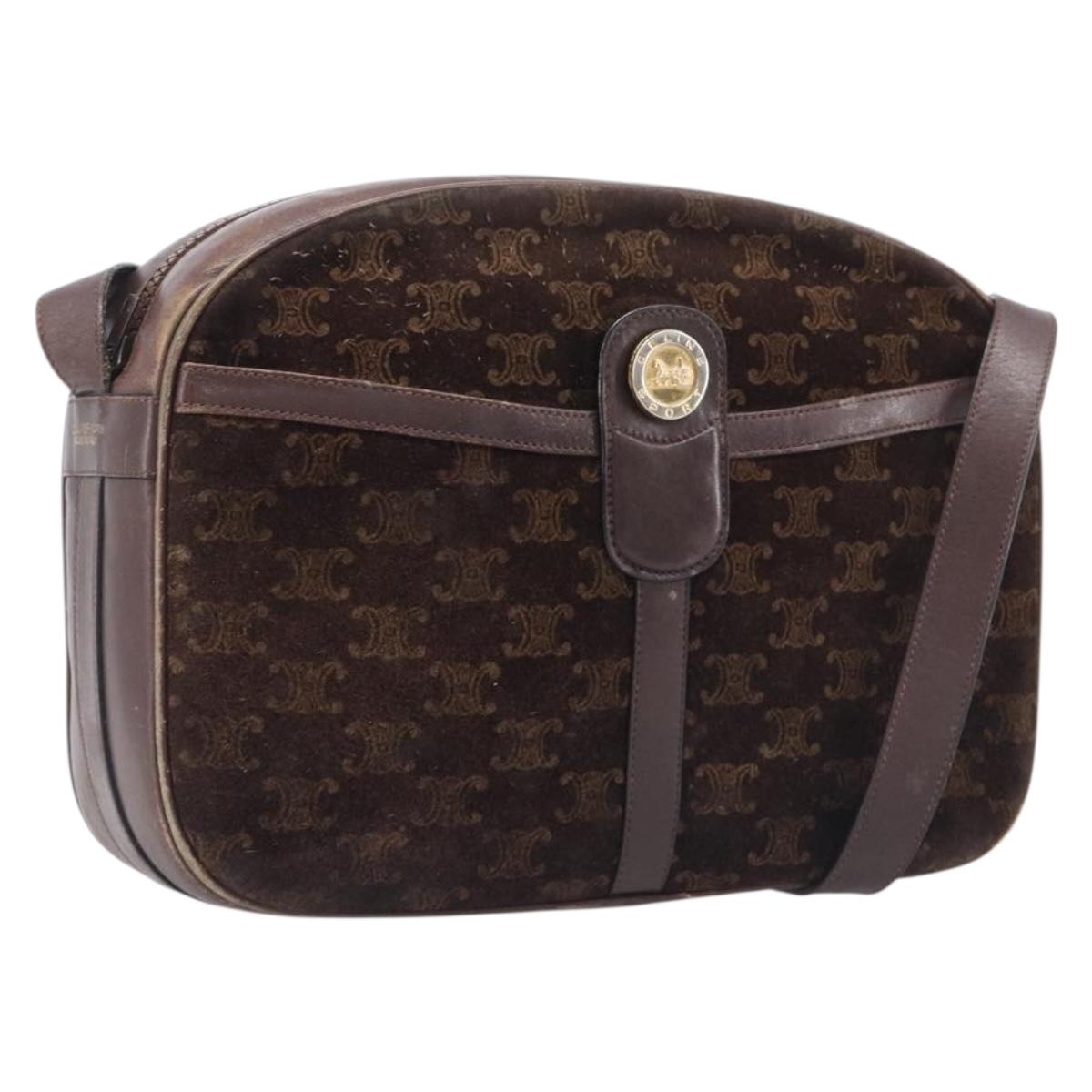 CELINE Macadam Shoulder Bag Suede Brown Gold Tone Auth BA16486