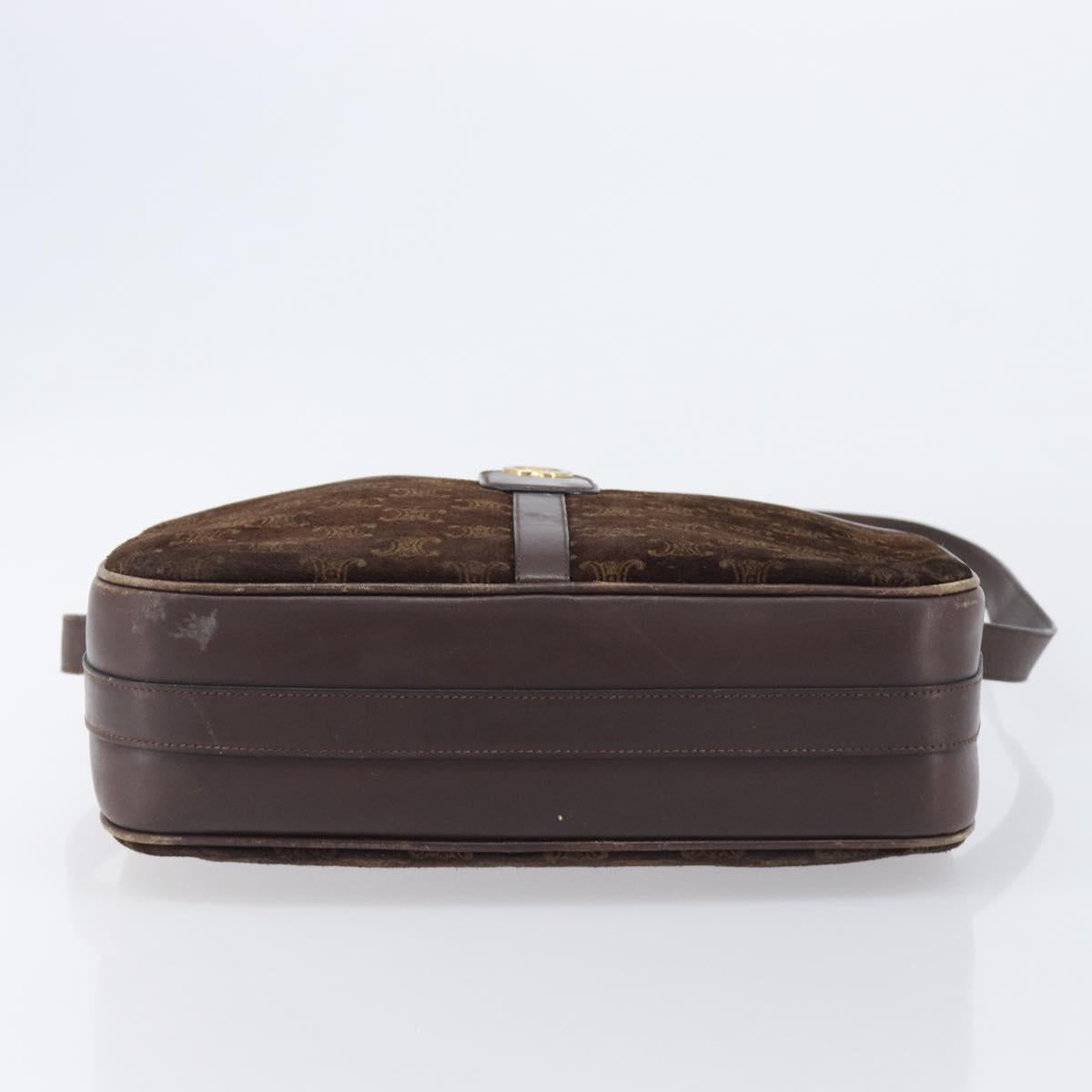 CELINE Macadam Shoulder Bag Suede Brown Gold Tone Auth BA16486