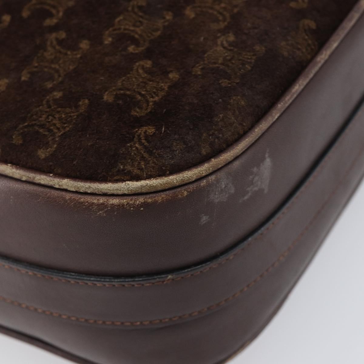 CELINE Macadam Shoulder Bag Suede Brown Gold Tone Auth BA16486