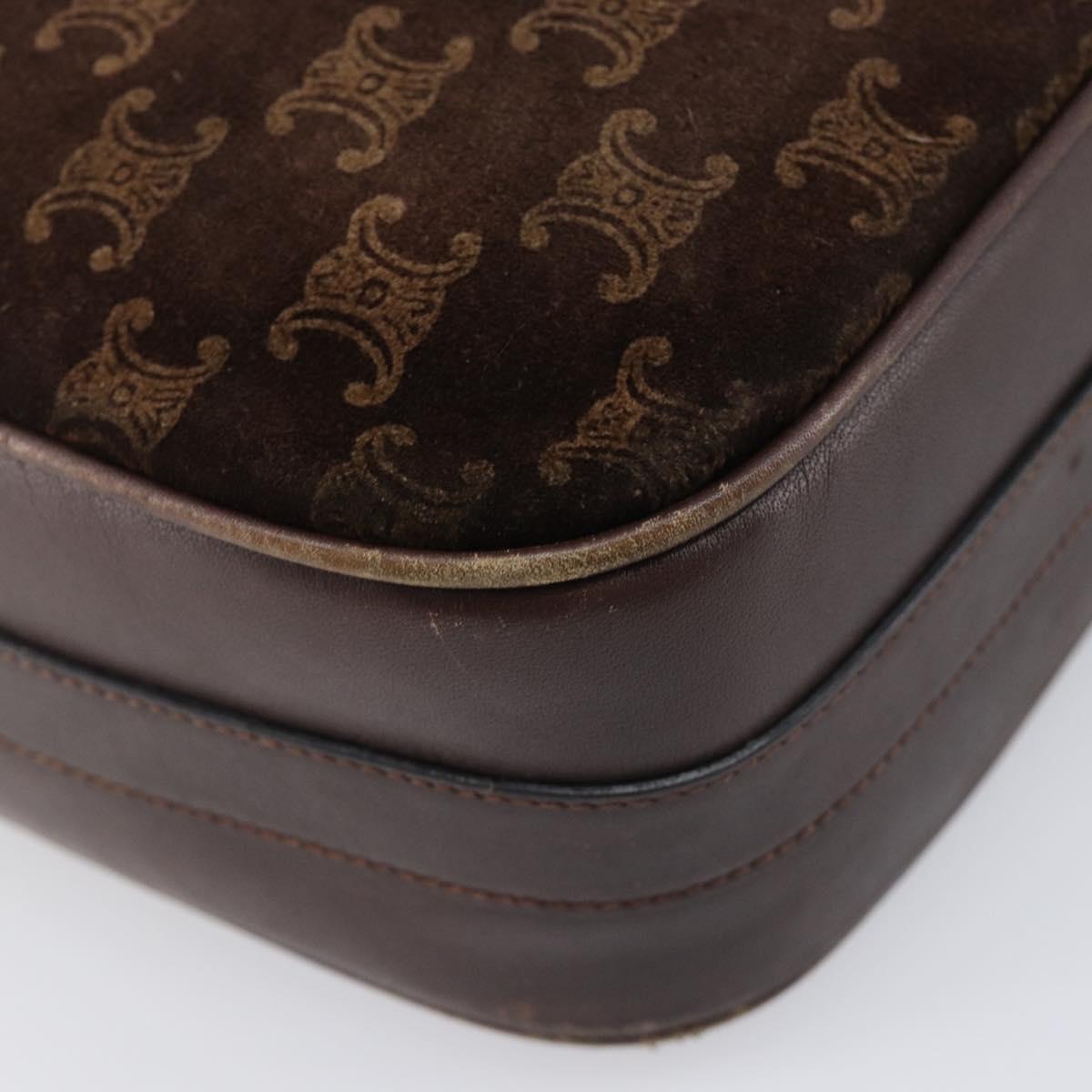 CELINE Macadam Shoulder Bag Suede Brown Gold Tone Auth BA16486