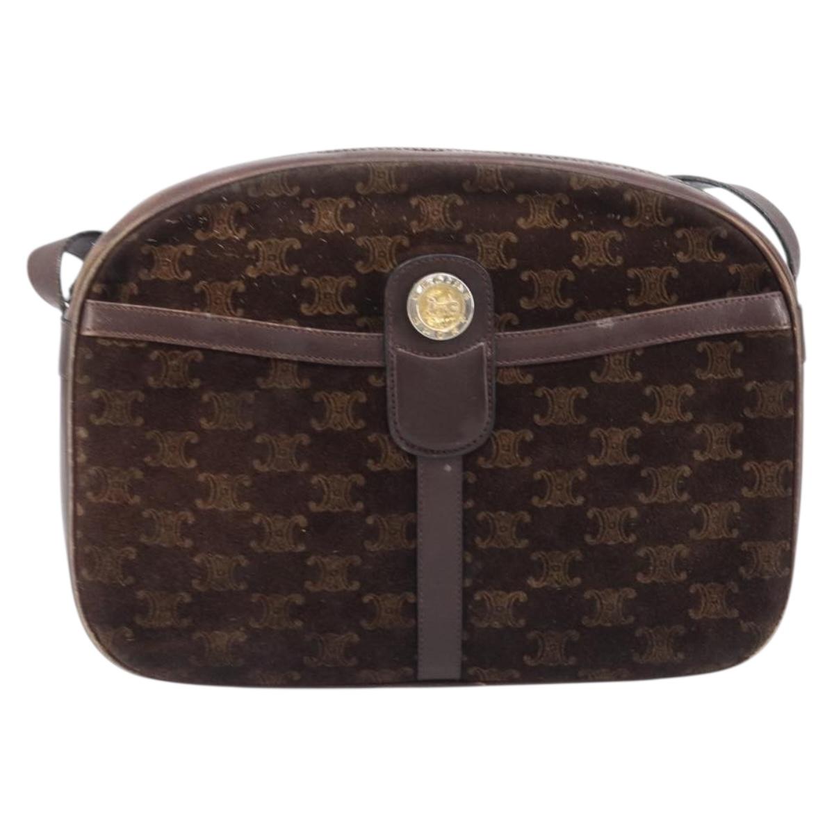 CELINE Macadam Shoulder Bag Suede Brown Gold Tone Auth BA16486