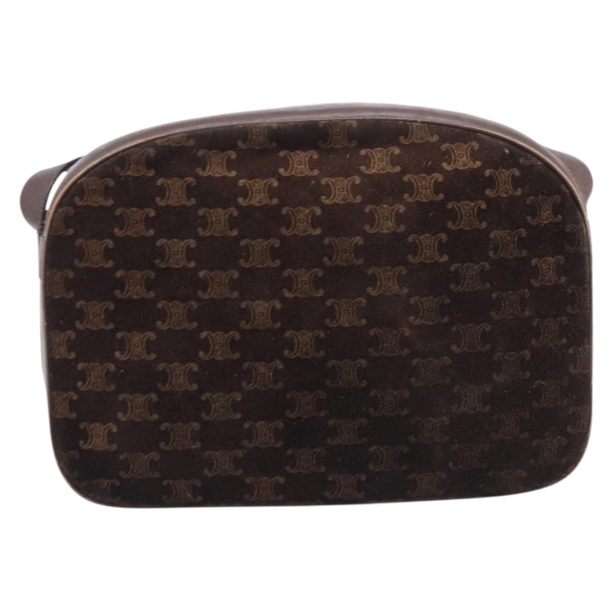 CELINE Macadam Shoulder Bag Suede Brown Gold Tone Auth BA16486