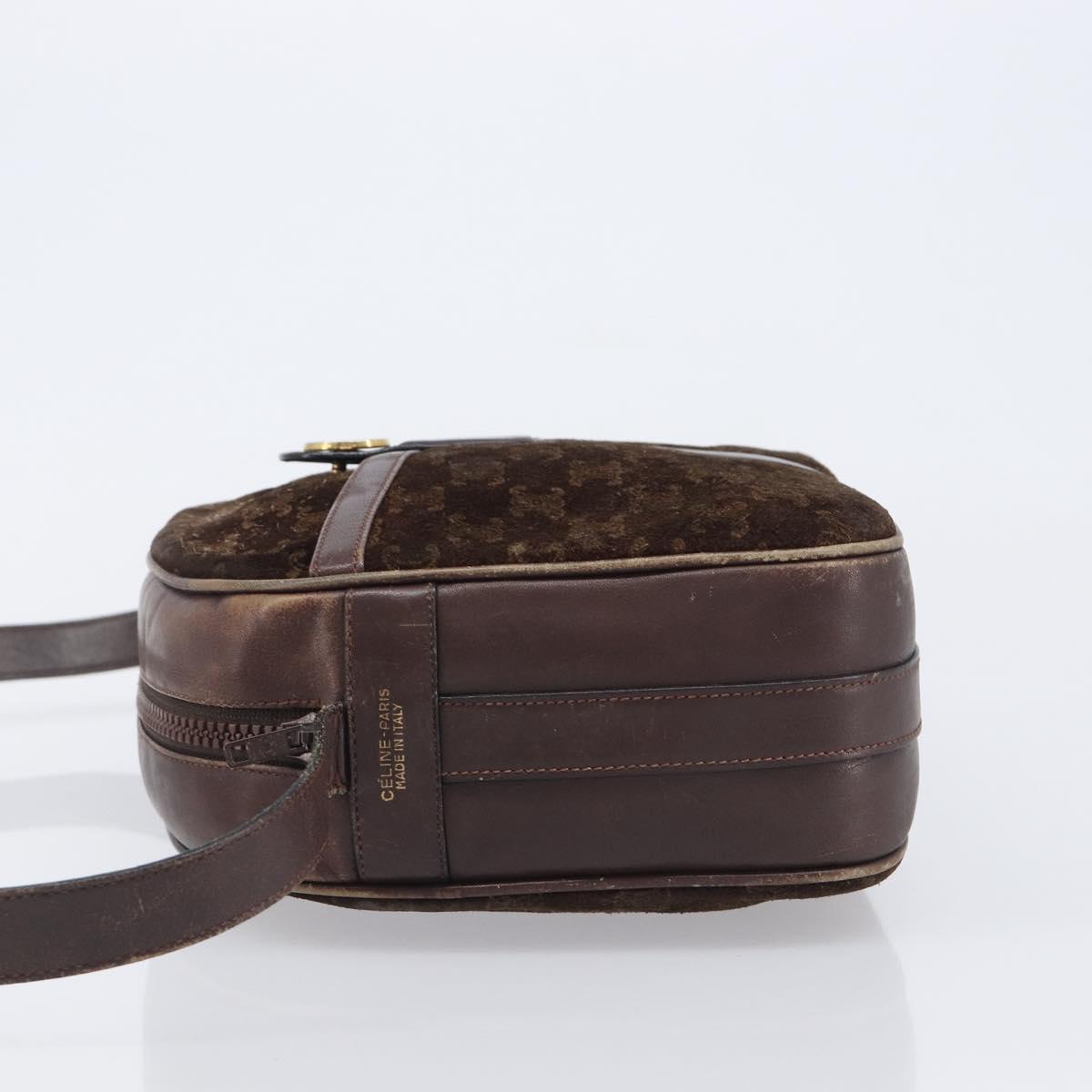 CELINE Macadam Shoulder Bag Suede Brown Gold Tone Auth BA16486