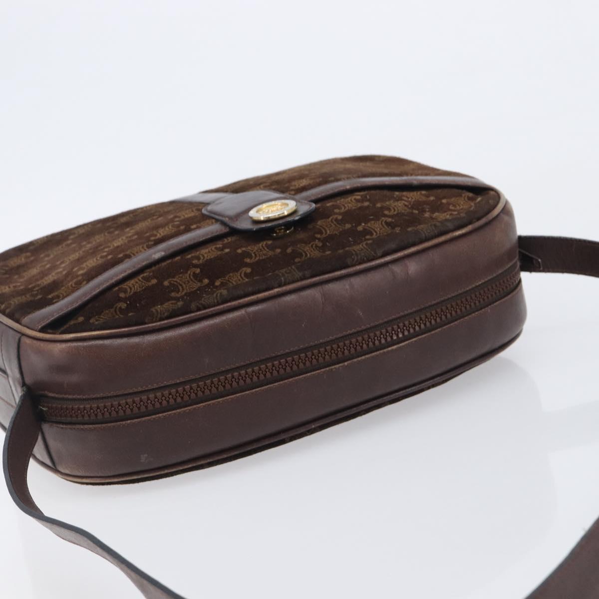 CELINE Macadam Shoulder Bag Suede Brown Gold Tone Auth BA16486