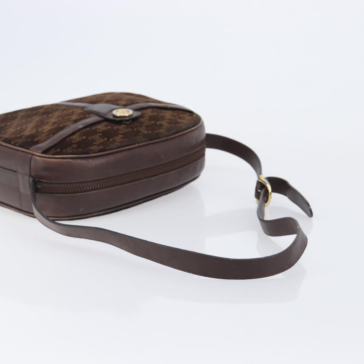 CELINE Macadam Shoulder Bag Suede Brown Gold Tone Auth BA16486