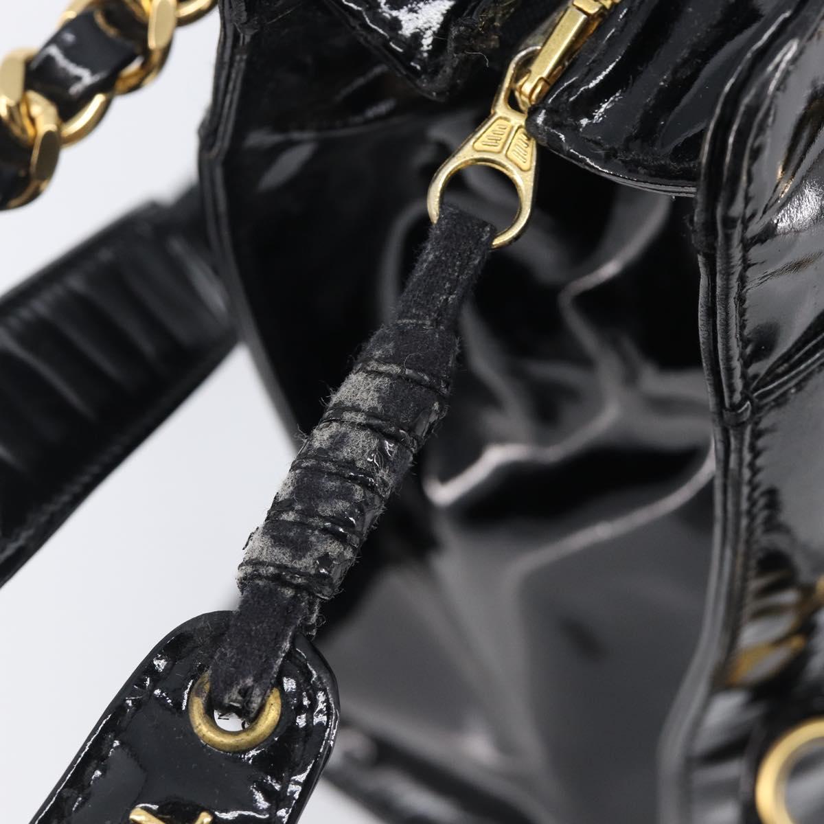 CHANEL COCO Mark Chain Shoulder Bag Patent Black Gold Tone CC Auth BA16492