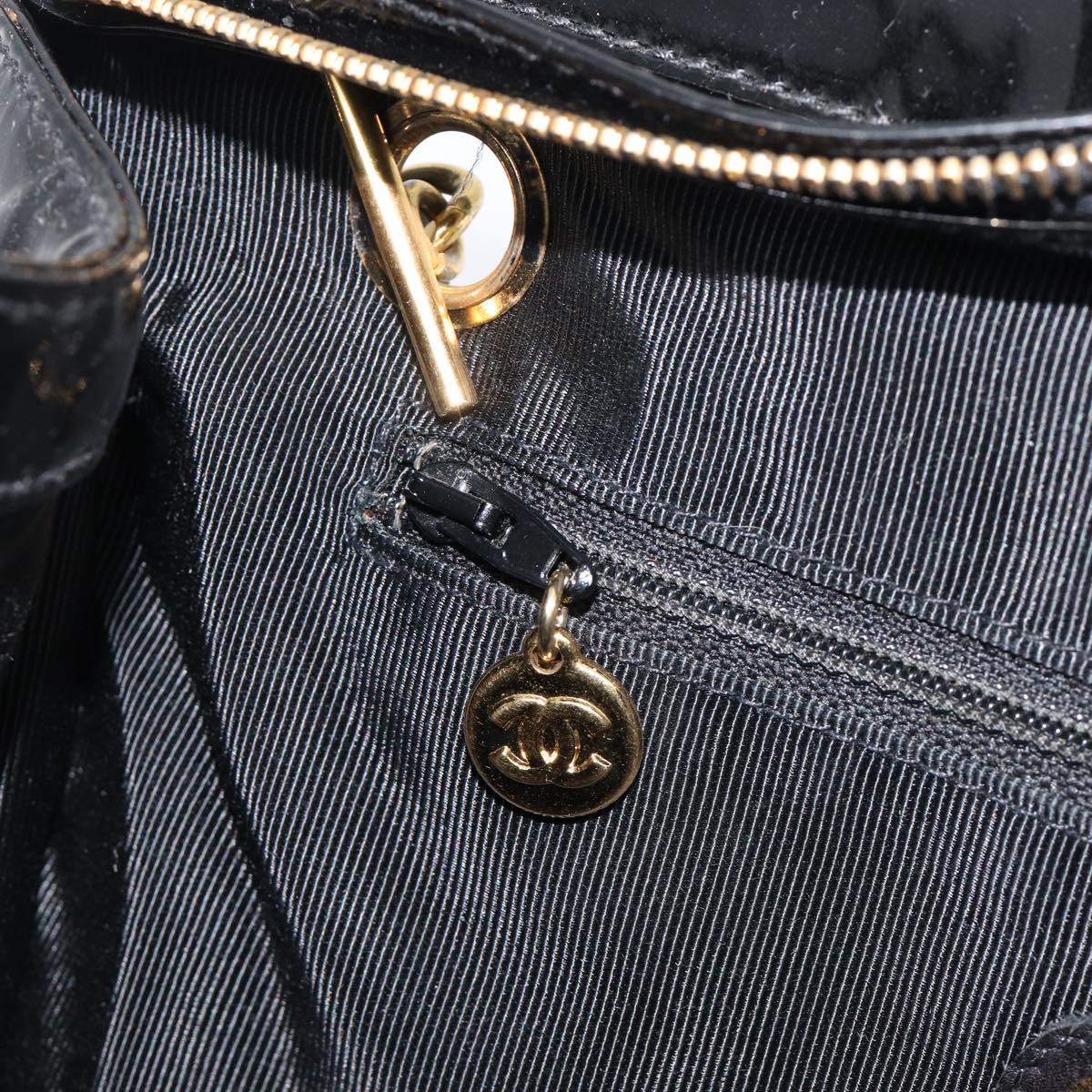 CHANEL COCO Mark Chain Shoulder Bag Patent Black Gold Tone CC Auth BA16492
