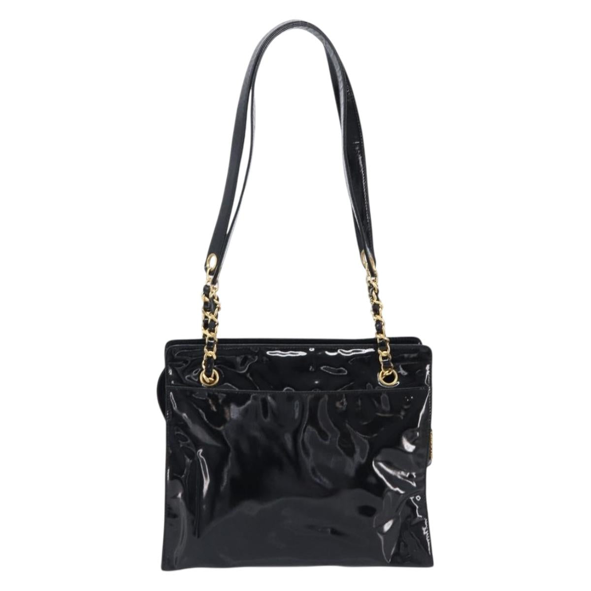 CHANEL COCO Mark Chain Shoulder Bag Patent Black Gold Tone CC Auth BA16492