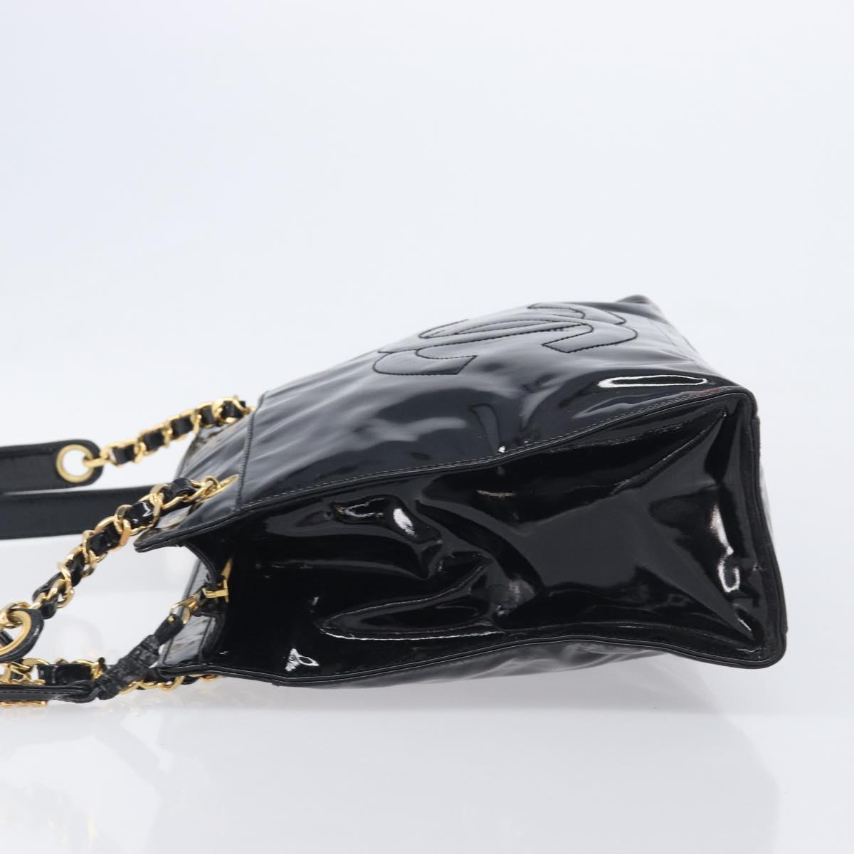 CHANEL COCO Mark Chain Shoulder Bag Patent Black Gold Tone CC Auth BA16492