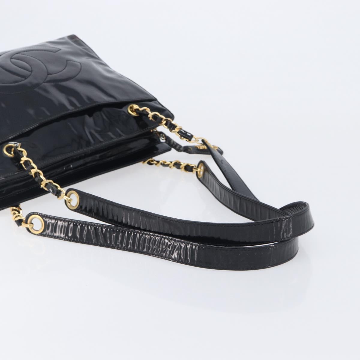 CHANEL COCO Mark Chain Shoulder Bag Patent Black Gold Tone CC Auth BA16492