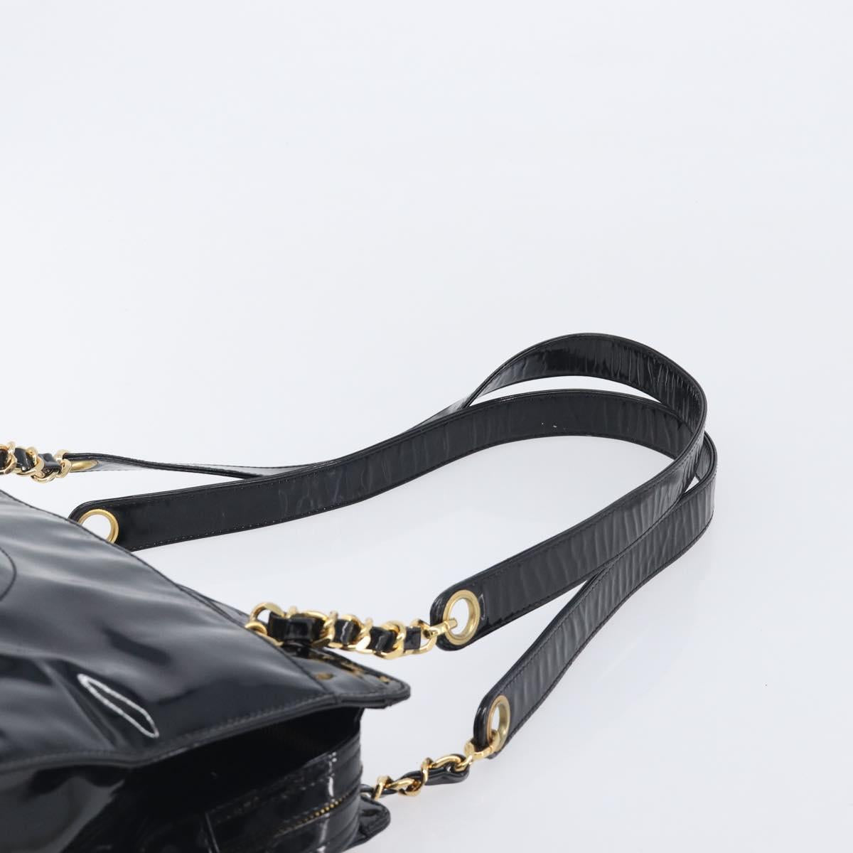 CHANEL COCO Mark Chain Shoulder Bag Patent Black Gold Tone CC Auth BA16492