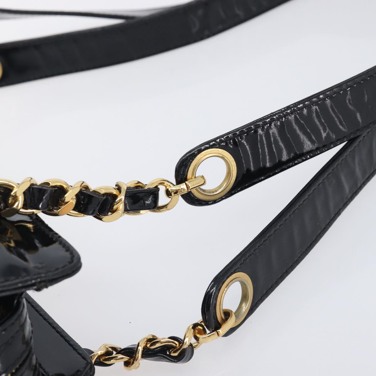 CHANEL COCO Mark Chain Shoulder Bag Patent Black Gold Tone CC Auth BA16492