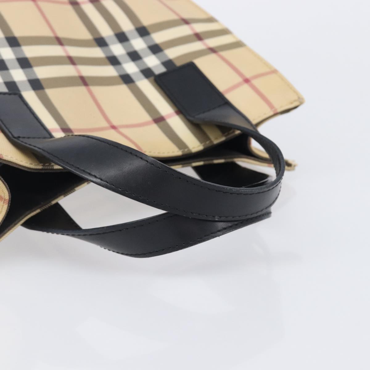 BURBERRY Nova Check Hand Bag PVC Leather Beige Black Auth BA16493
