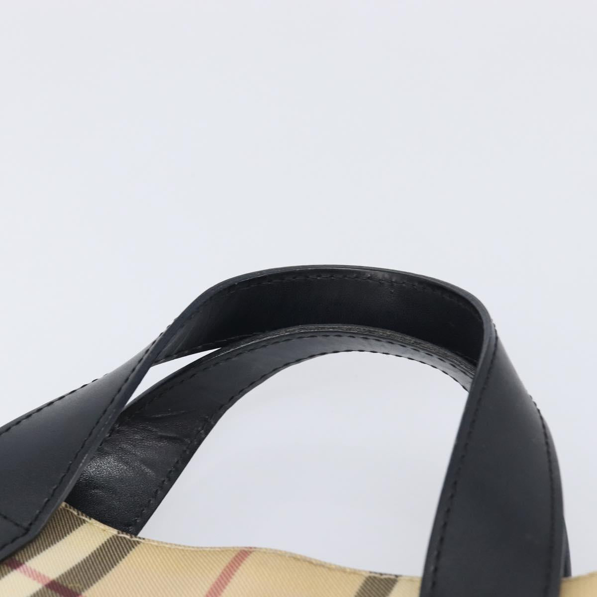 BURBERRY Nova Check Hand Bag PVC Leather Beige Black Auth BA16493