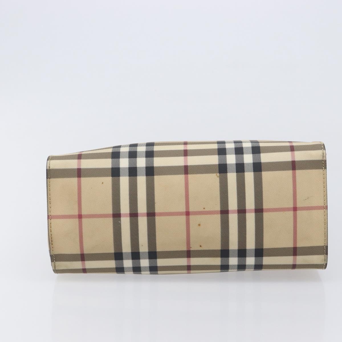 BURBERRY Nova Check Hand Bag PVC Leather Beige Black Auth BA16493