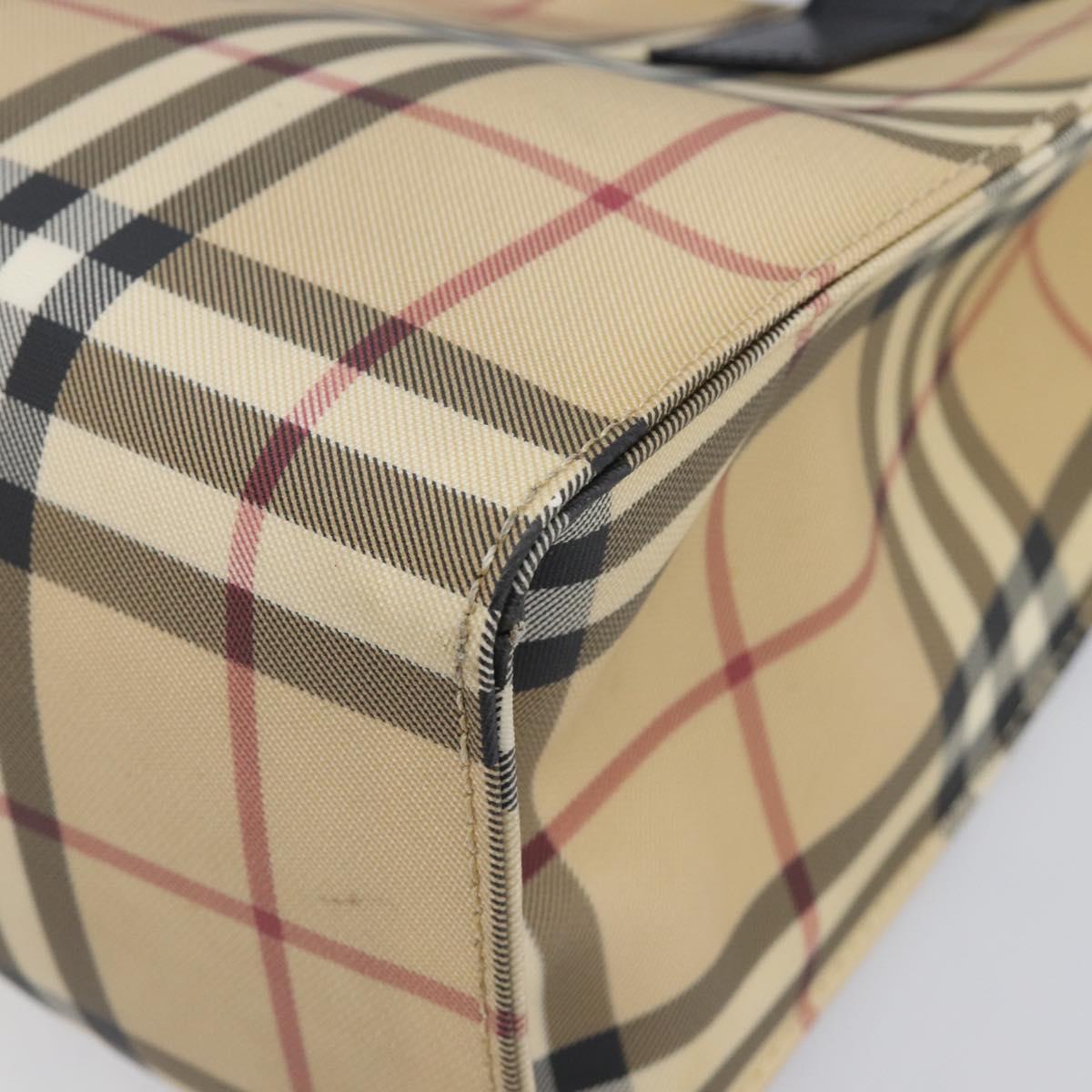 BURBERRY Nova Check Hand Bag PVC Leather Beige Black Auth BA16493
