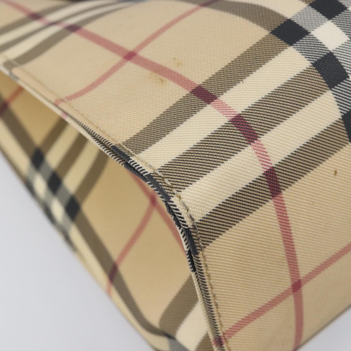 BURBERRY Nova Check Hand Bag PVC Leather Beige Black Auth BA16493