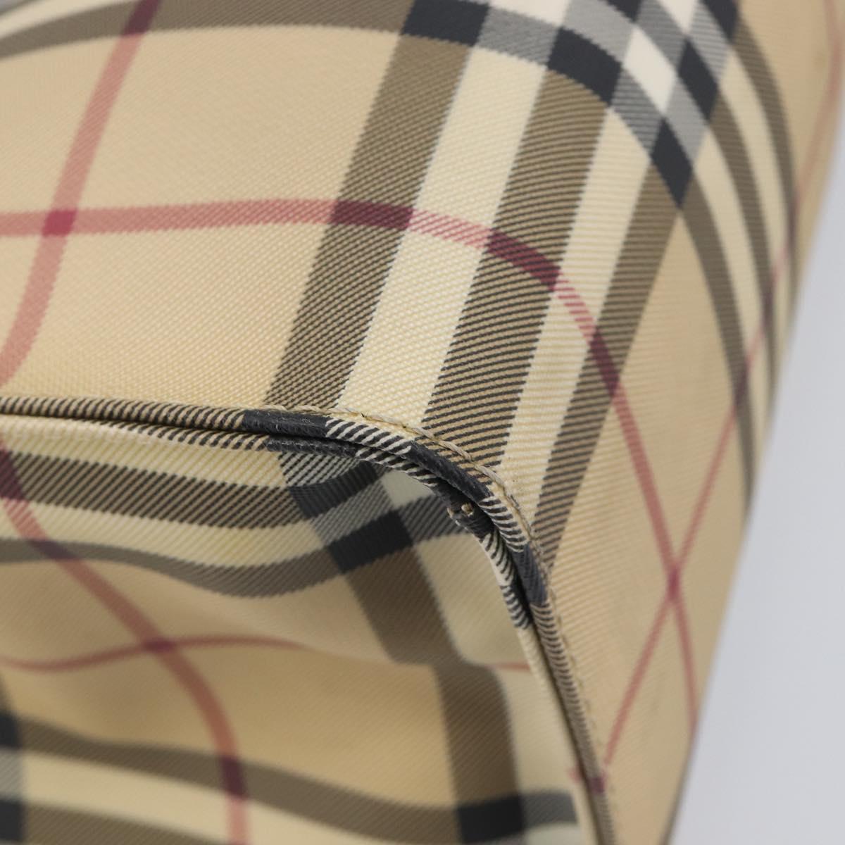 BURBERRY Nova Check Hand Bag PVC Leather Beige Black Auth BA16493