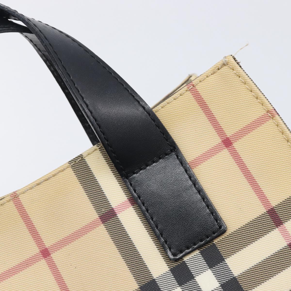 BURBERRY Nova Check Hand Bag PVC Leather Beige Black Auth BA16493